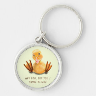 Gele deugende speelse wink Happy Smile Sleutelhang Sleutelhanger