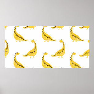 Gele dinosaurus naadloos patroon. Funny il Poster