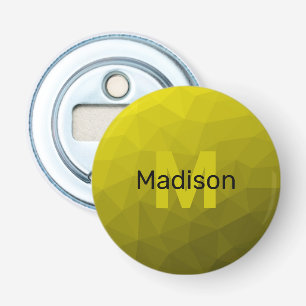 Gele donkere ombre geometrische mesh patroon Monog Button Flesopener