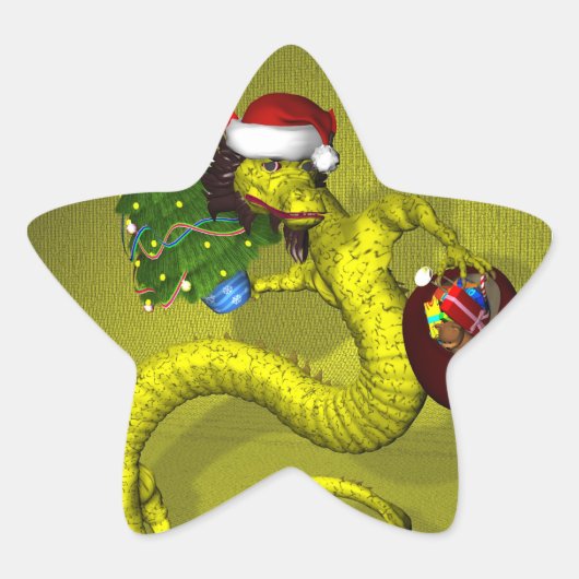 Gele draak ster sticker (Voorkant)