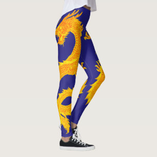 Gele Dragons personaliseren achtergrondkleur Leggings