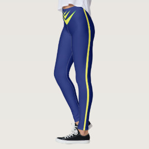 Gele drievoudige boemerang op koningsblauw leggings