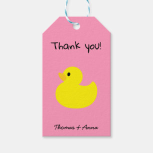 Gele Duck Hartelijk dank, roze Labels met kleurenc Cadeaulabel