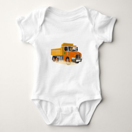Gele Dump Truck Cartoon voor kinderen Romper (Voorkant)
