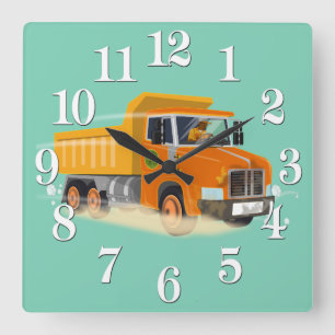 Gele Dump Truck Cartoon voor kinderen Vierkante Klok