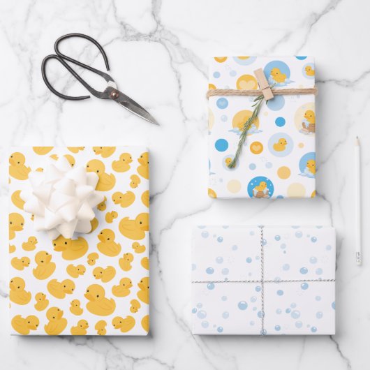 gele eend bubbel bad cadeau wrapping papier set inpakpapier vel (Voorkant)