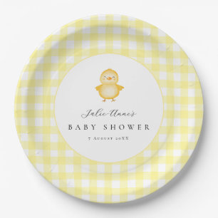 Gele Eend Gingham Baby Shower Papieren Borden Bordje