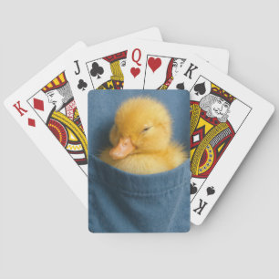 Gele Eend in een Blauwe T-shirt Zak Pokerkaarten