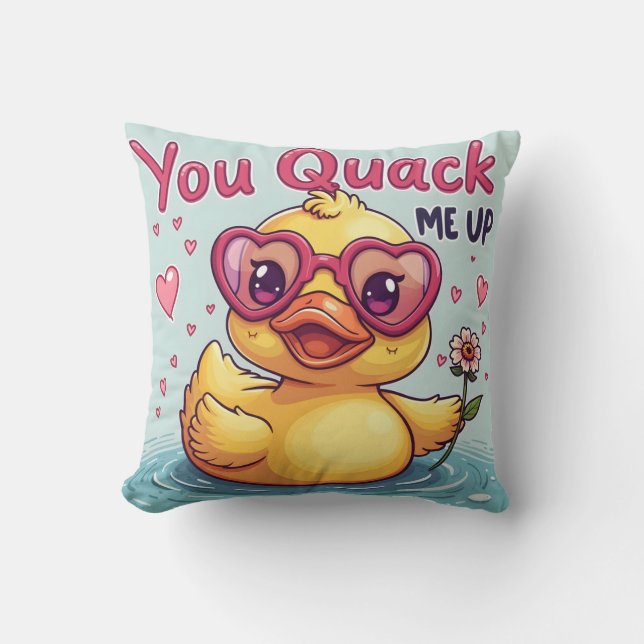 Gele eend met hartbril 'You Quack Me Up' Kussen (Voorkant)