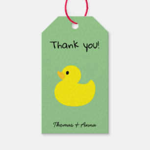 Gele eenden Dank u, Groene (Sage) Kleur Cadeaulabel