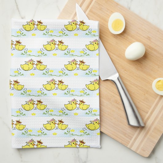 Gele eenden Floral Kitchen Hand Towel Theedoek (Quarter Fold)