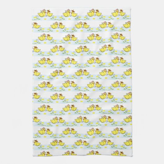 Gele eenden Floral Kitchen Hand Towel Theedoek (Verticaal)