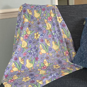 Gele Eendjes Kleurrijke Wilde Bloemen Schattige Ki Fleece Deken