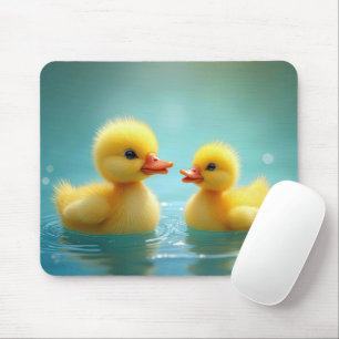 Gele eendjes zwemmen op blauw water muismat