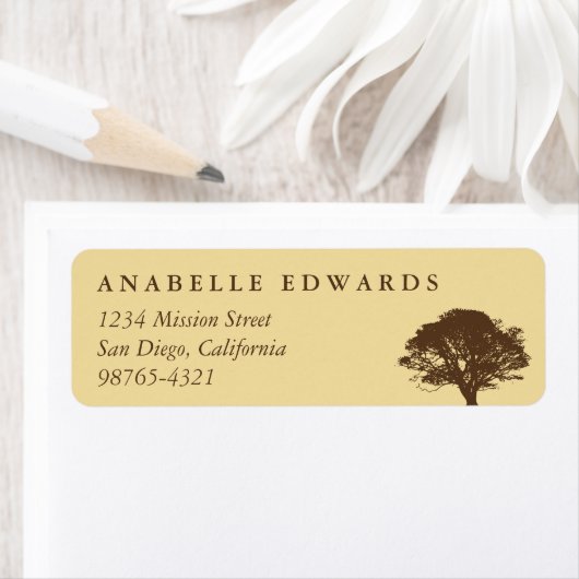 Gele eeuwige eik boom aangepaste retour adres etiket (Insitu)