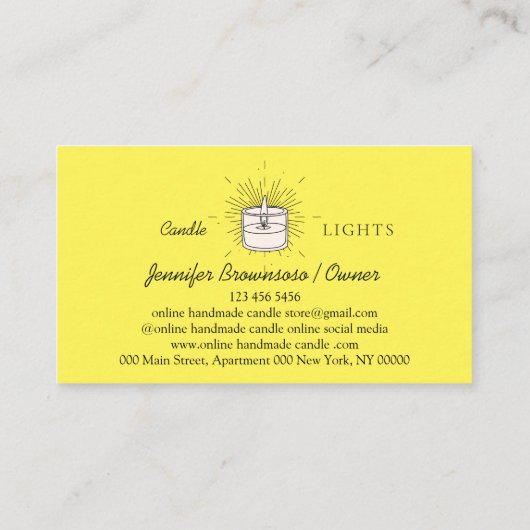 Gele Elegante Soja Handgemaakte Kaars Visitekaartje (Achterkant)