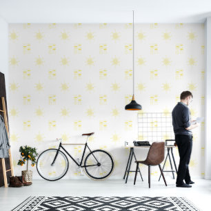 Gele Elegantie Midden-Eeuw Modern Atomic MCM Behang