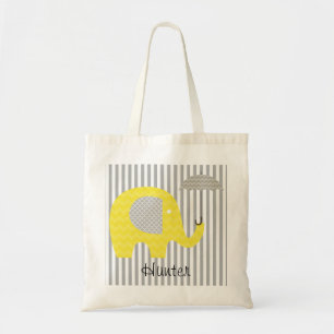 Gele ellephant grijze streep Umbrella Aangepaste t Tote Bag