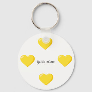 Gele Emoji Hearts en '' Jouw naam Hier " Sleutelhanger