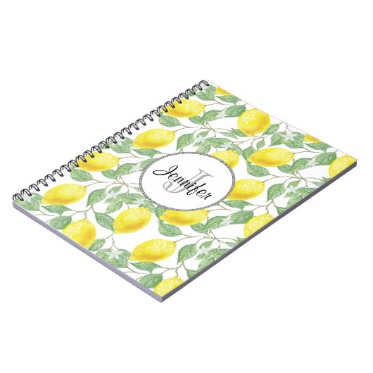 Gele emons met Groene Bladeren Patroonmonogram Notitieboek (Linkerzijde)