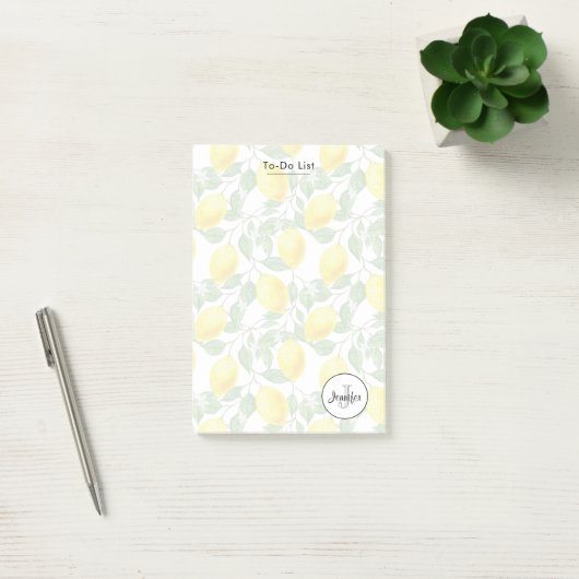 Gele emons met Groene Bladeren Patroonmonogram Post-it® Notes (Kantoor)