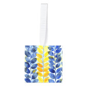Gele en blauwe bladeren kubus ornament (Voorkant)