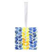 Gele en blauwe bladeren kubus ornament (Rechts)