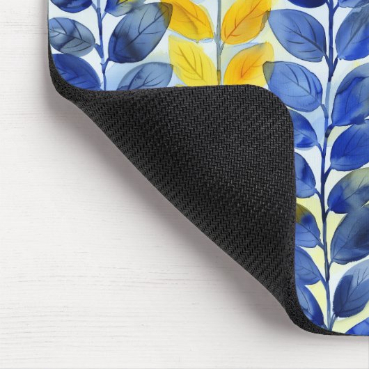 Gele en blauwe bladeren muismat (Hoek)