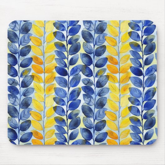 Gele en blauwe bladeren muismat (Voorkant)