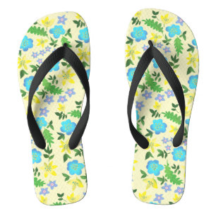 Gele en blauwe bloemen teenslippers
