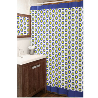 Gele en blauwe bloemengordijn voor de douche douchegordijn