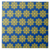 Gele en blauwe bloemenkunst tegeltje (Voorkant)