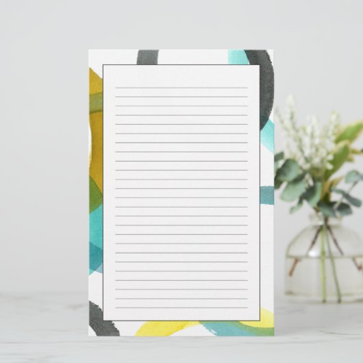 Gele en blauwe cirkels met elkaar verbinden briefpapier (Staand voorkant)