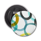 Gele en blauwe cirkels met elkaar verbinden button flesopener (Voorkant)