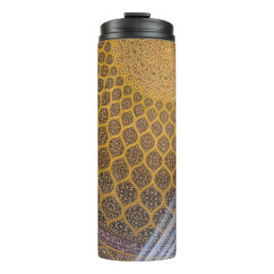 Gele en blauwe florale textiel thermosbeker