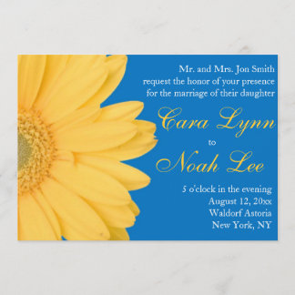 Gele en blauwe Gerber Daisy Wedding Invitation Kaart