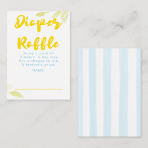 Gele en blauwe luierraffle baby shower tickets informatiekaartje