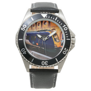Gele en blauwe trein horloge