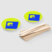 Gele en blauwe vierkanten handwaaier (Niet-gemonteerd)