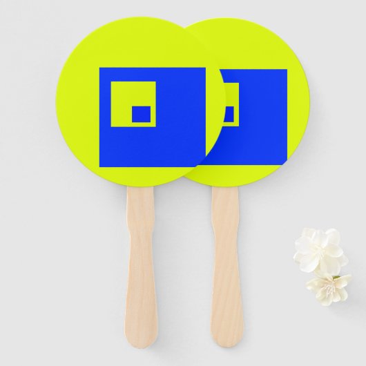 Gele en blauwe vierkanten handwaaier (Voorkant en achterkant)