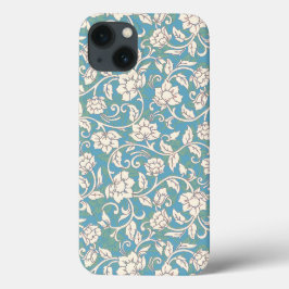 Gele en blauwe wervelende bloemen iPhone 13 hoesje