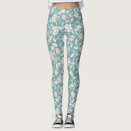 Gele en blauwe wervelende bloemen leggings