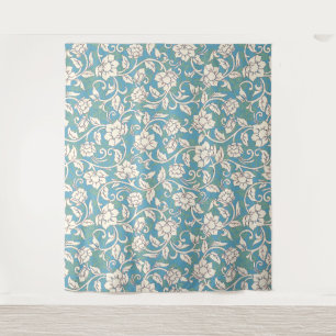 Gele en blauwe wervelende bloemen wandkleed