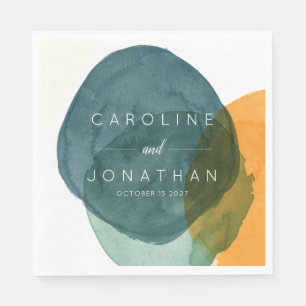 Gele en Blauwgroen Abstracte Waterverf Aangepaste  Servet