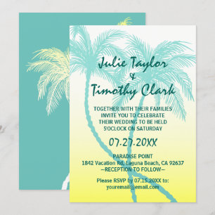 Gele en Blauwgroen Blauwe Palm Tree Huwelijksuitno Kaart