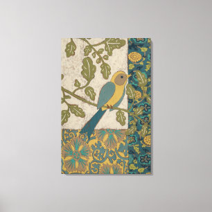 Gele en Blauwgroen Blauwe Vogel die op een Tak wor Canvas Afdruk