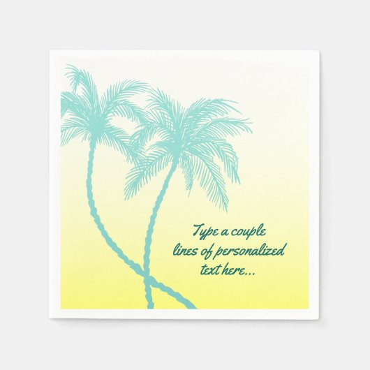 Gele en Blauwgroen Blue Palm Tree Beach bruiloft Servet (Voorkant)