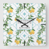 Gele en Blauwgroen Citrus Kitchen Wall Clock Vierkante Klok (Voorkant)