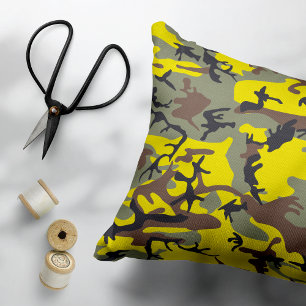 Gele en bruine camouflage, leger, leger accent kussen