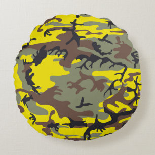 Gele en bruine camouflage, leger, leger rond kussen
